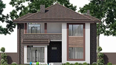 Проект двухэтажного дома 14 на 15, площадью 270 м² с террасой, балконом и 4 спальнями — фасад 3
