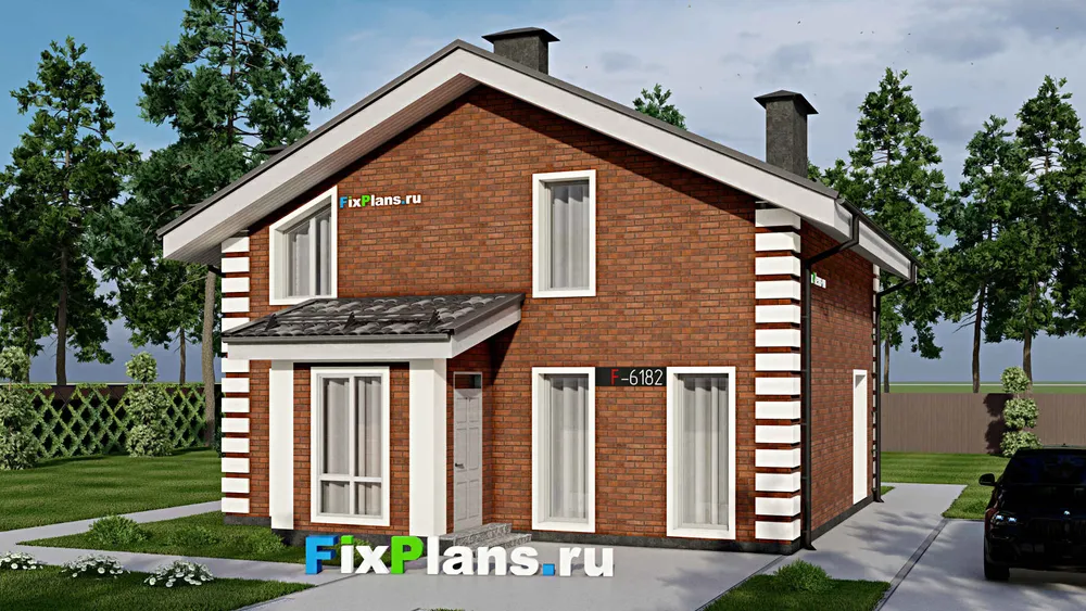 Проект дома с мансардой 10 на 10, площадью 140 м² с 4 спальнями — фасад 1