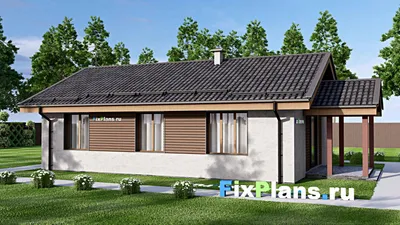 Проект одноэтажного дома 10 на 15, площадью 100 м² с террасой и 3 спальнями — фасад 2