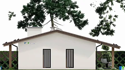 Проект одноэтажного дома 10 на 14, площадью 140 м² с террасой и 3 спальнями (F-4580) — фасад 5