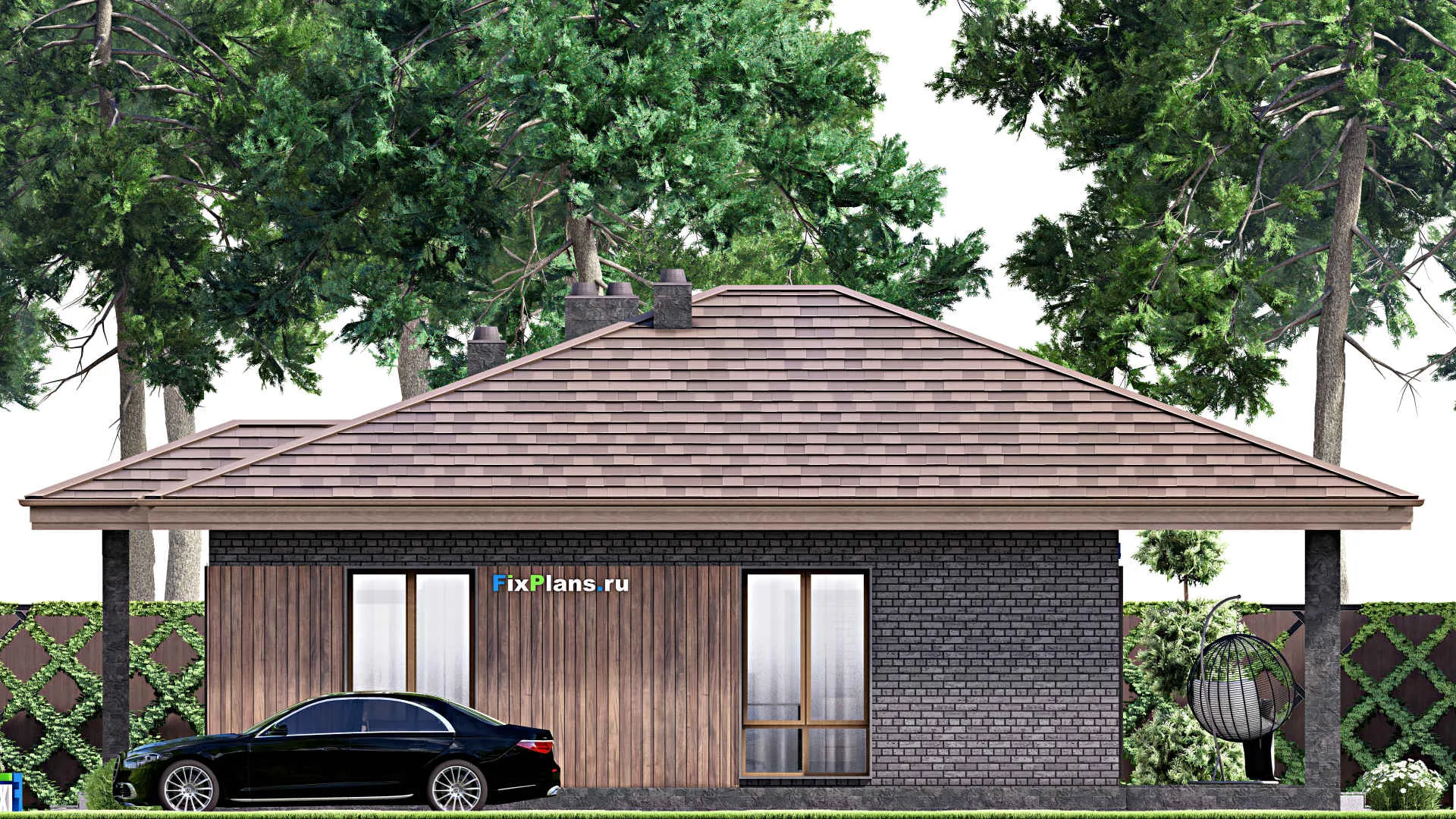 F-14516 - Проект одноэтажного дома 12 на 14, площадью 130 м² с террасой и 3 спальнями