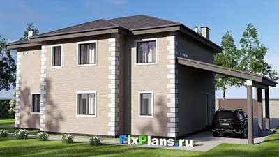 Проект двухэтажного дома 14 на 18, площадью 250 м² с террасой, балконом и 5 спальнями — фасад 2