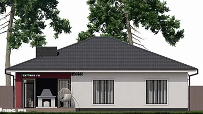 Проект одноэтажного дома 15 на 16, площадью 180 м² с террасой и 4 спальнями — фасад 6