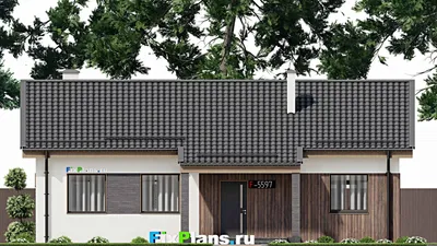 Проект одноэтажного дома 10 на 14, площадью 140 м² с террасой и 3 спальнями (F-5597) — фасад 3