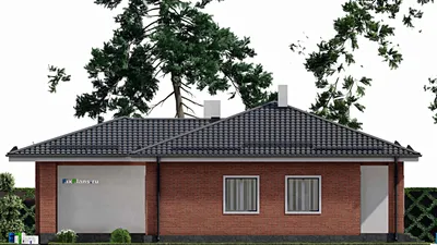 Проект одноэтажного дома 14 на 16, площадью 150 м² с террасой, гаражом на 1 машину и 2 спальнями — фасад 5