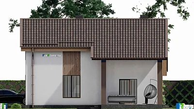 Проект дома с мансардой 12 на 16, площадью 190 м² с террасой, балконом, гаражом на 1 машину и 4 спальнями — фасад 5