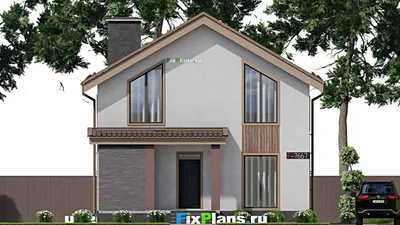 Проект дома с мансардой 10 на 14, площадью 180 м² с террасой, балконом и 4 спальнями — фасад 3