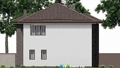 Проект двухэтажного дома 14 на 15, площадью 270 м² с террасой, балконом и 4 спальнями — фасад 6