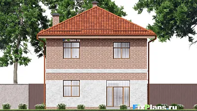 Проект двухэтажного дома 12 на 12, площадью 140 м² с террасой, балконом и 4 спальнями — фасад 6