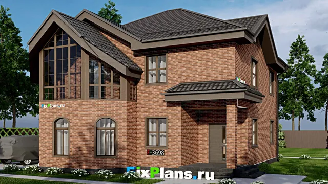 Проект двухэтажного дома 12 на 13, площадью 180 м² с балконом, цокольным этажом и 3 спальнями
