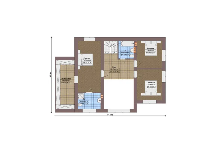 Проект двухэтажного дома 10 на 27, площадью 280 м² с террасой, гаражом на 2 машины и 4 спальнями — 2-й этаж