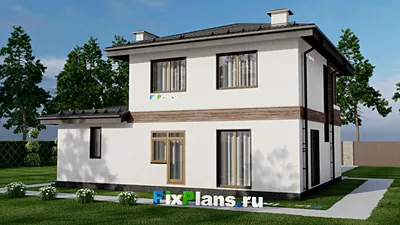 Проект двухэтажного дома 12 на 13, площадью 170 м² с гаражом на 1 машину и 2 спальнями — фасад 2