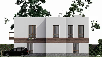 Проект двухэтажного дома 18 на 19, площадью 360 м² с террасой, балконом и 5 спальнями — фасад 5