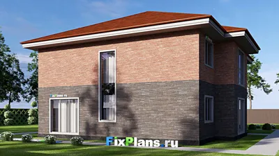 Проект двухэтажного дома 17 на 18, площадью 330 м² с террасой, балконом и 5 спальнями — фасад 2