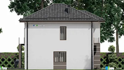 Проект двухэтажного дома 9 на 13, площадью 140 м² с террасой, балконом и 4 спальнями — фасад 4