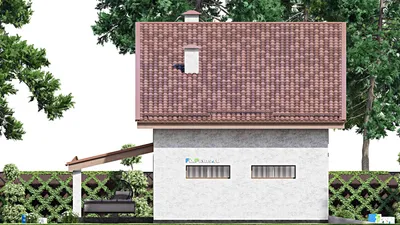 Проект дома с мансардой 12 на 18, площадью 230 м² с террасой, балконом, гаражом на 1 машину и 4 спальнями — фасад 4