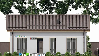 Проект одноэтажного дома 9 на 12, площадью 100 м² с террасой и 2 спальнями — фасад 3