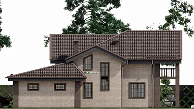 Проект дома с мансардой 15 на 16, площадью 260 м² с террасой, балконом, гаражом на 2 машины и 5 спальнями — фасад 5