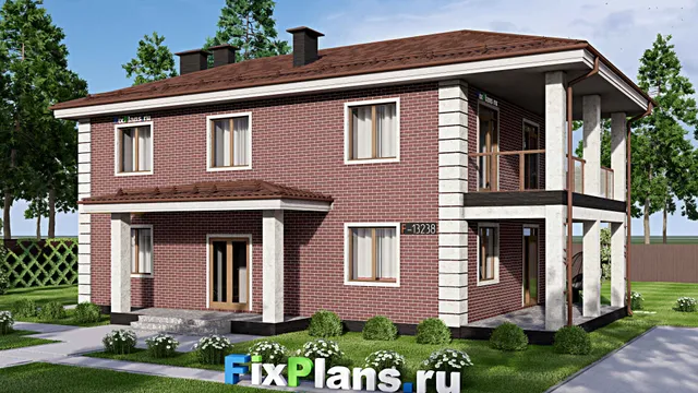 Проект двухэтажного дома 10 на 16, площадью 200 м² с террасой, балконом и 4 спальнями