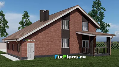 Проект дома с мансардой 11 на 14, площадью 180 м² с террасой, балконом, гаражом на 1 машину и 4 спальнями — фасад 2