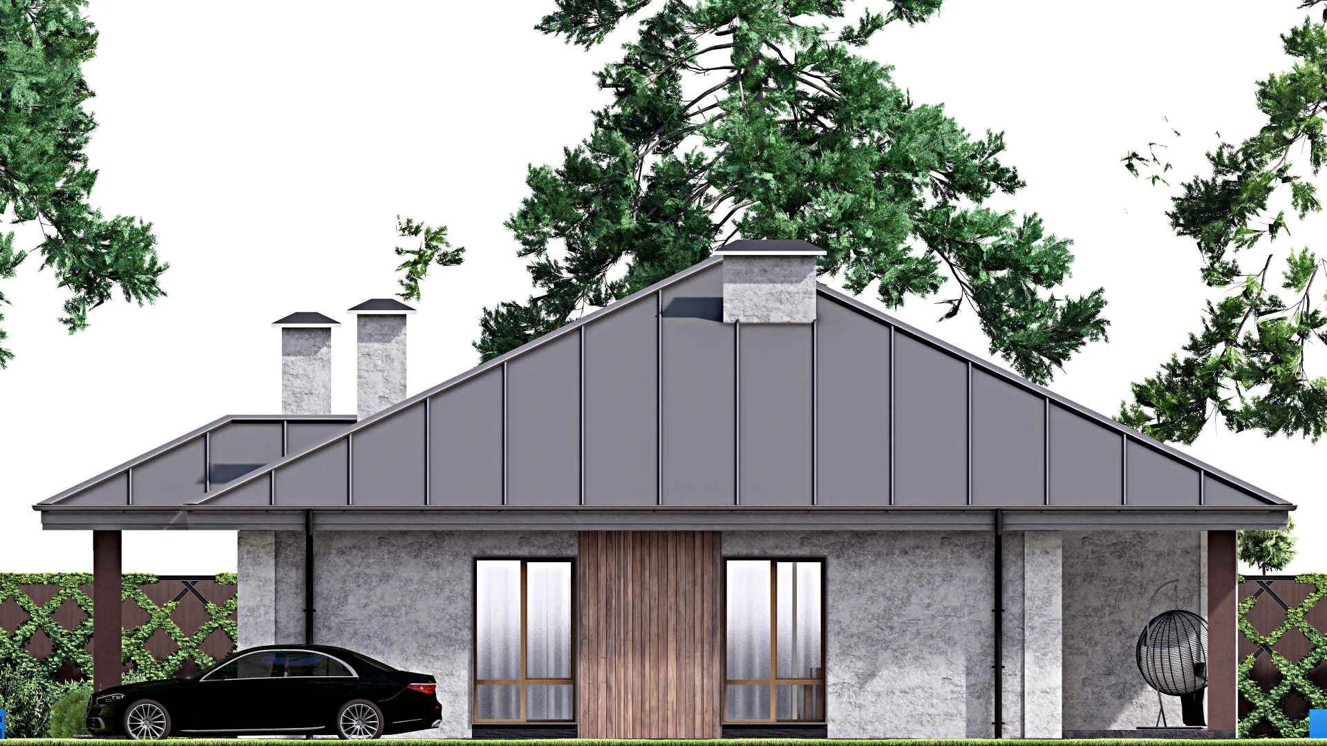 F-14345 - Проект одноэтажного дома 16 на 17, площадью 190 м² с террасой и 4 спальнями