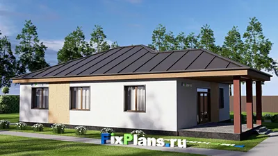 Проект одноэтажного дома 14 на 17, площадью 150 м² с террасой и 3 спальнями — фасад 2