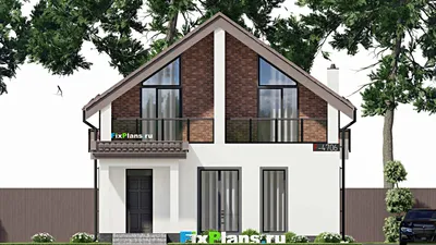 Проект дома с мансардой 9 на 10, площадью 150 м² с террасой, балконом и 3 спальнями (F-4706) — фасад 3
