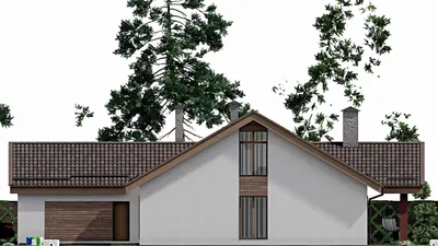Проект дома с мансардой 14 на 19, площадью 330 м² с террасой, гаражом на 2 машины и 3 спальнями — фасад 5