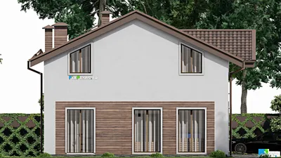 Проект дома с мансардой 12 на 13, площадью 180 м² с террасой, гаражом на 1 машину и 4 спальнями — фасад 4