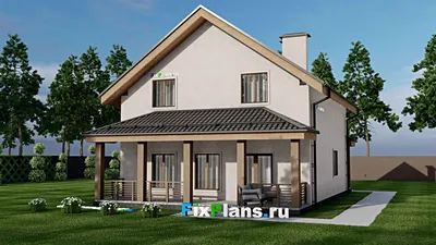 Проект дома с мансардой 10 на 14, площадью 190 м² с террасой и 5 спальнями — фасад 2
