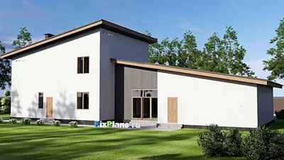 Проект двухэтажного дома 10 на 27, площадью 280 м² с террасой, гаражом на 2 машины и 4 спальнями — фасад 2