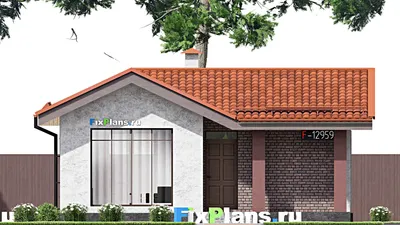 Проект одноэтажного дома 9 на 9, площадью 60 м² с террасой и 2 спальнями — фасад 3