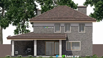 Проект двухэтажного дома 13 на 15, площадью 200 м² с террасой, гаражом на 1 машину и 3 спальнями — фасад 6