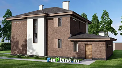 Проект двухэтажного дома 14 на 20, площадью 250 м² с террасой, баней, гаражом на 1 машину и 4 спальнями — фасад 2
