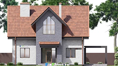 Проект дома с мансардой 12 на 16, площадью 160 м² с террасой и 3 спальнями — фасад 3