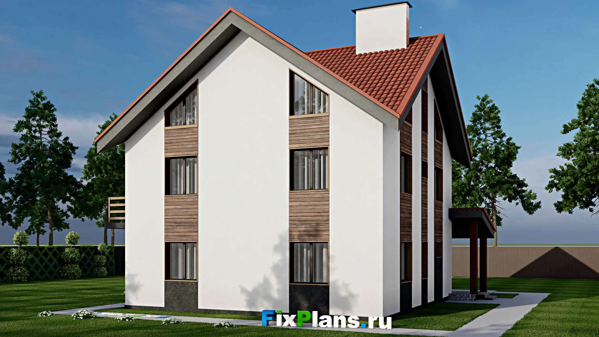 F-7163 - Проект двухэтажного дома с мансардой 12 на 14, площадью 280 м² с террасой, балконом и 4 спальнями