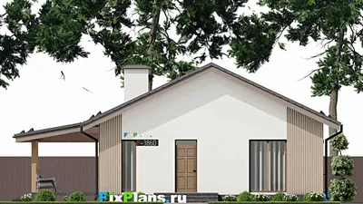 Проект одноэтажного дома 11 на 11, площадью 120 м² с террасой и 3 спальнями — фасад 3