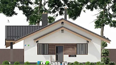 Проект одноэтажного дома 11 на 11, площадью 140 м² с террасой и 1 спальнями — фасад 3