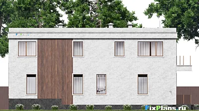 Проект двухэтажного дома 13 на 18, площадью 350 м² с террасой, балконом, баней, бассейном и 3 спальнями — фасад 6