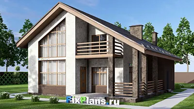 Проект дома с мансардой 12 на 16, площадью 220 м² с террасой, балконом и 3 спальнями — фасад 2