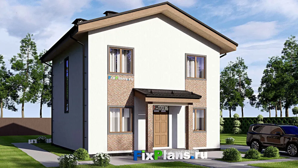 Проект двухэтажного дома 10 на 14, площадью 150 м² с террасой и 4 спальнями — фасад 1