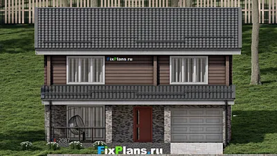 Проект двухэтажного дома 10 на 12, площадью 240 м² с террасой, баней, гаражом на 1 машину и 4 спальнями — фасад 3