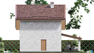 Проект дома с мансардой 12 на 18, площадью 230 м² с террасой, балконом, гаражом на 1 машину и 4 спальнями — фасад 5
