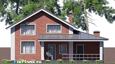 Проект дома с мансардой 14 на 14, площадью 200 м² с террасой, балконом, гаражом на 1 машину и 3 спальнями — фасад 6