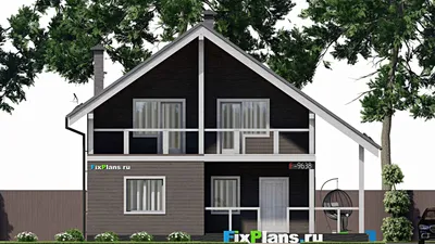 Проект дома с мансардой 11 на 12, площадью 210 м² с террасой, балконом и 6 спальнями — фасад 3