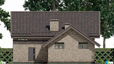 Проект дома с мансардой 13 на 13, площадью 160 м² с террасой, гаражом на 1 машину и 4 спальнями — фасад 4