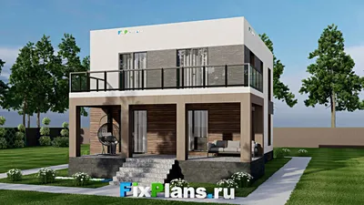 Проект двухэтажного дома 10 на 15, площадью 210 м² с террасой, балконом и 3 спальнями — фасад 2