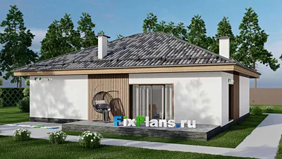 Проект одноэтажного дома 13 на 16, площадью 140 м² с террасой, гаражом на 1 машину и 3 спальнями — фасад 2