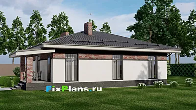 Проект одноэтажного дома 10 на 12, площадью 110 м² с террасой и 4 спальнями — фасад 2