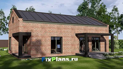 Проект одноэтажного дома 15 на 16, площадью 150 м² с террасой и 3 спальнями (F-18458) — фасад 2